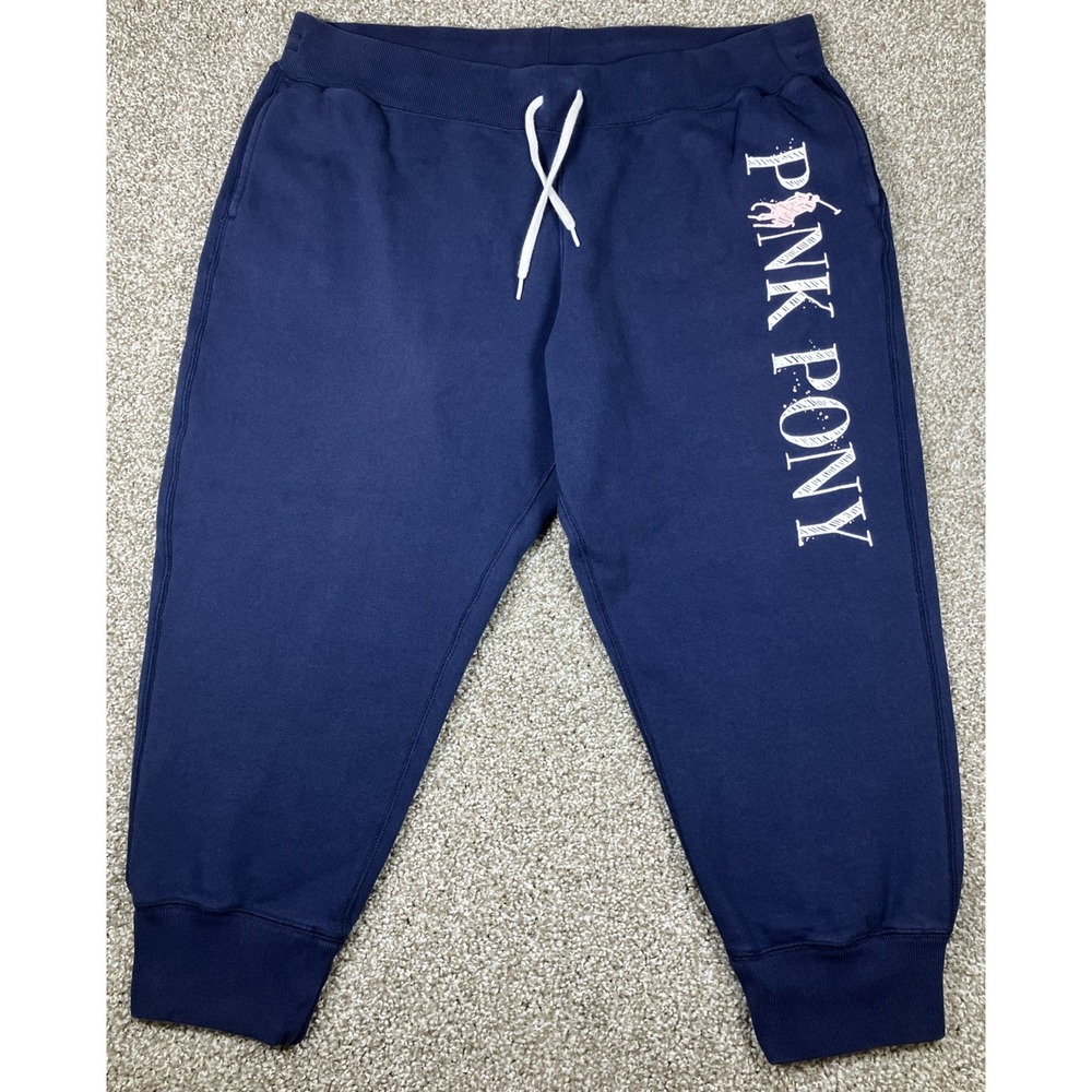 Ralph Lauren Pink Pony Women's‎ Jogger Sweatpants Navy Blue Size XL Leg Spellout
